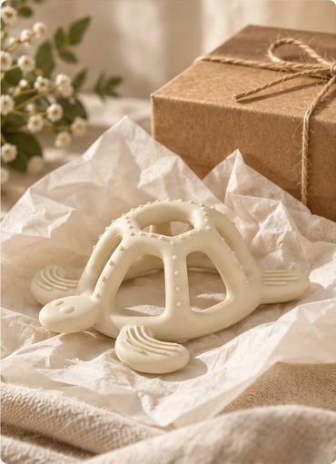 Turtli Beißring in einer Geschenk-Inszenierung